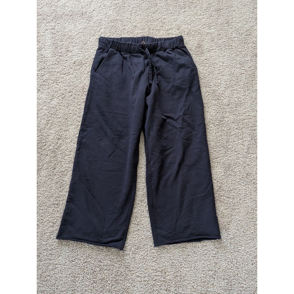 Quince Womens Organic French Terry Cropped Wide Leg Pants Deep Navy Medium NWOT